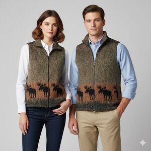 Vintage Bear Ridge Outfitters Moose Print Fleece Vest 2X Full Zip Mens‎ Outdoor